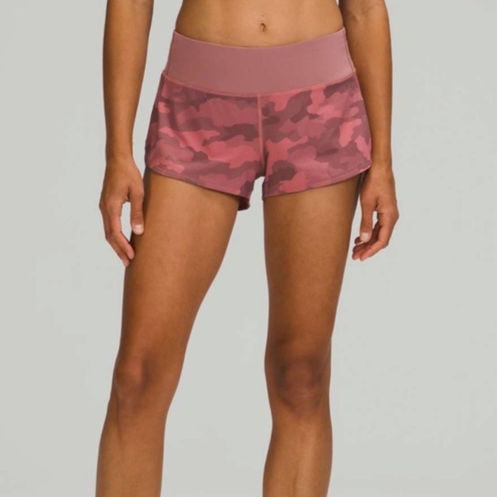 Pink camo lululemon speed ups 2.5 in inseam